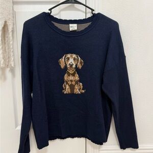 Navy Blue Sweater with Brown Dachshund
